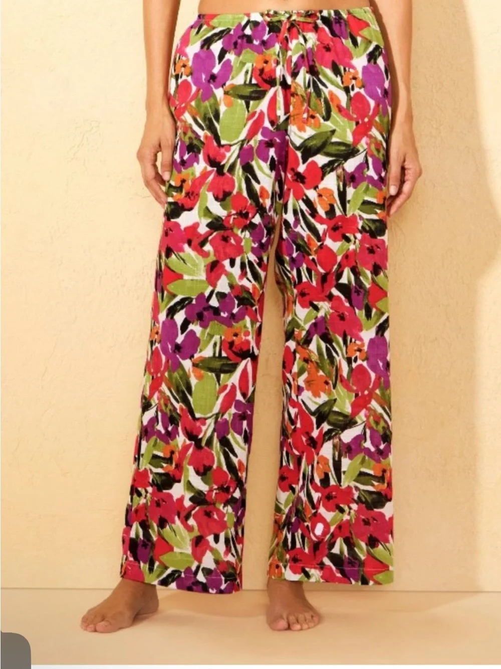 Shade & Shore NWT S RED PURPLE GREEN Multicolor Floral Drawstring Beach Pants